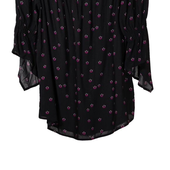 Express Women's Blouse Black Pink Floral Off Shoulder Ribbed 3/4 Sleeve Top M - Picture 7 of 9